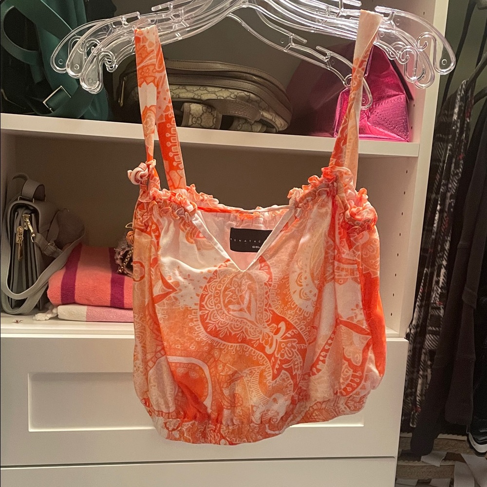 Orange and White Crop Top